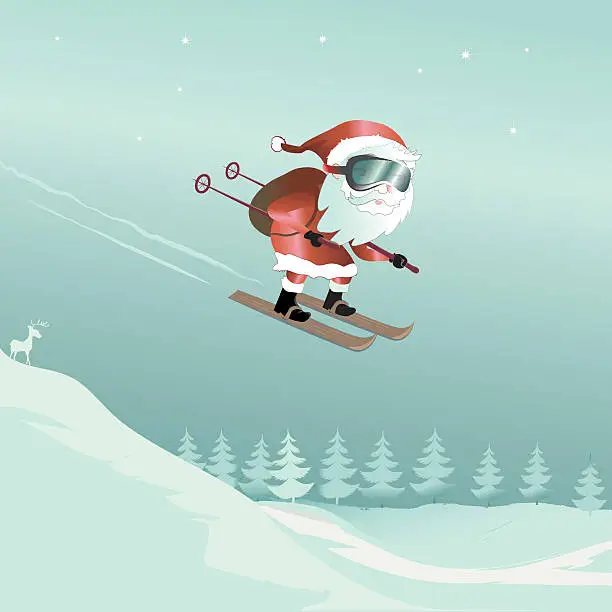 Vector illustration of ski jumping santa claus