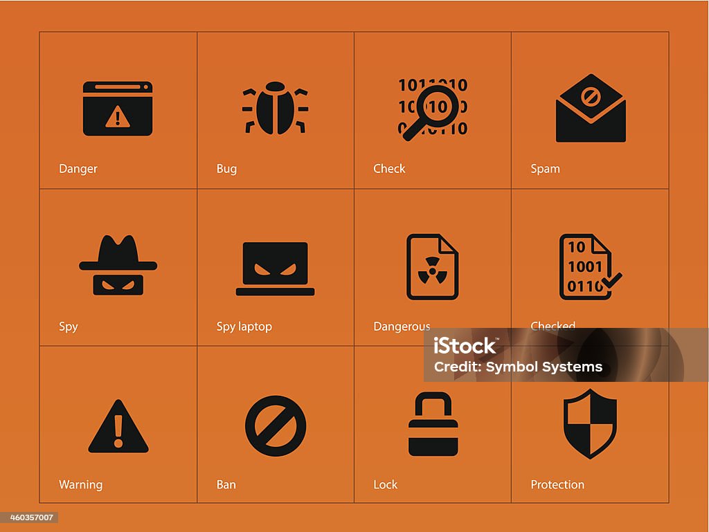 Security icons on orange background. Security icons on orange background. Vector illustration. Computer stock vector