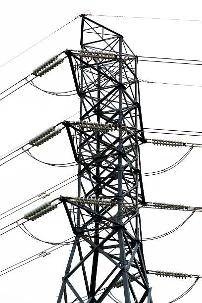istock High voltage electricity pylon against white background 460362893