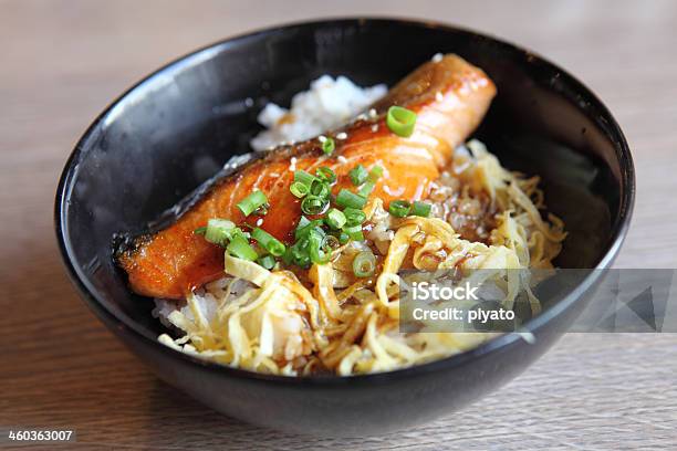 Salmon Teriyaki On Rice Stock Photo - Download Image Now - Baked, Basil, Brown