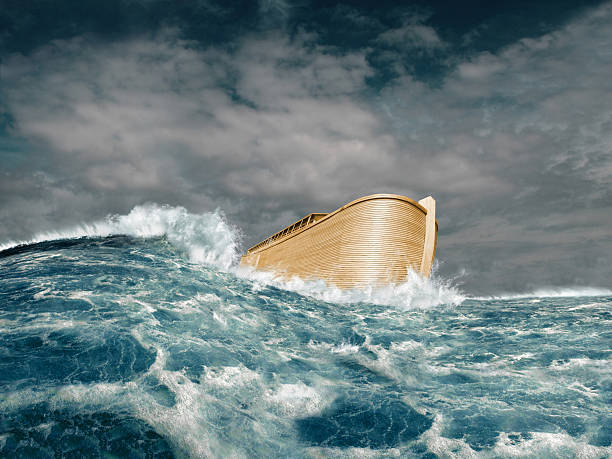 Noah's ark in stormy ocean Digital composing of Noah's ark in stormy ocean noahs ark stock pictures, royalty-free photos & images