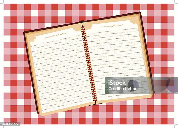 Notebook On Checkered Tablecloth Converted Stock Illustration - Download Image Now - Cookbook, Book, Brown