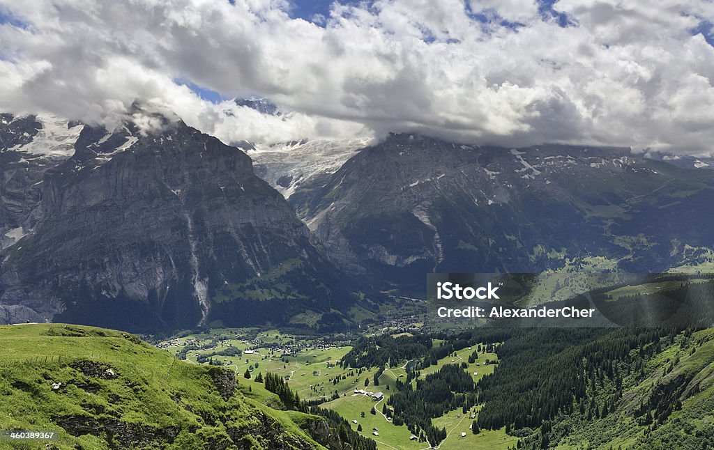 Vale da montanha, Grindelwald-Suíça - Royalty-free Aldeia Foto de stock