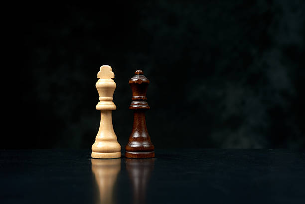 istock wooden chess board with pieces on. 460390109