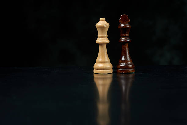 istock wooden chess board with pieces on. 460390111