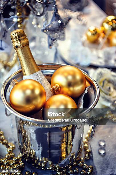 Christmas Table Setting With Champagne Stock Photo - Download Image Now - New Year's Eve, Christmas, New Year