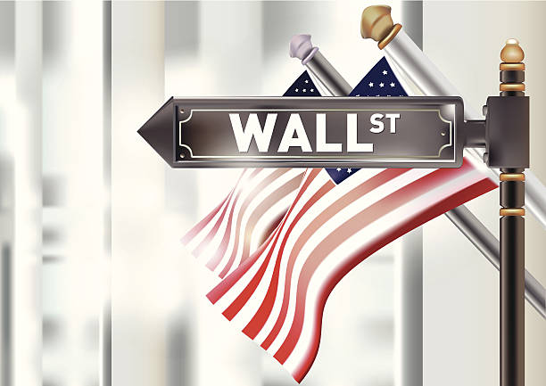 u.s. 플랙 및 월 스트리트 팻말. - wall street stock illustrations