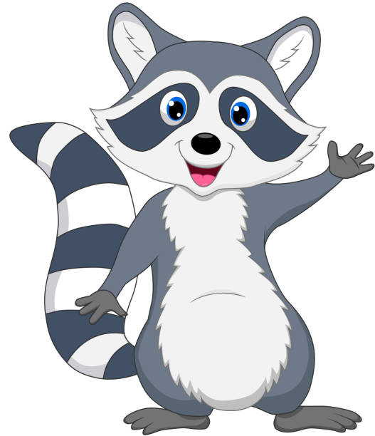 милый енот мультяшный размахивающий лапами исполнение - raccoon stock illustrations