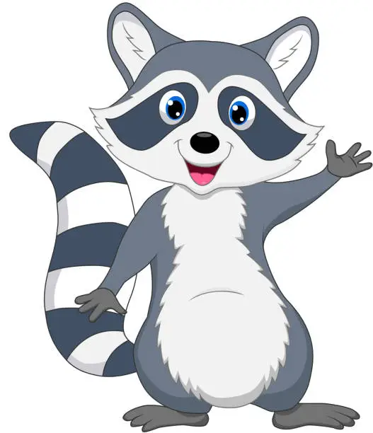 Vector illustration of Cartoon of raccoon standing and waving his hand