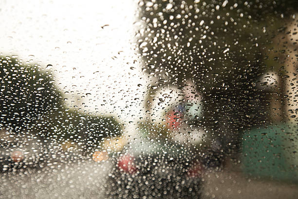 Raindrops on the car window stock photo