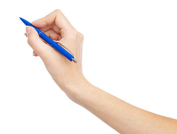 istock Female hand holding a pen, isolated on white background 460411181