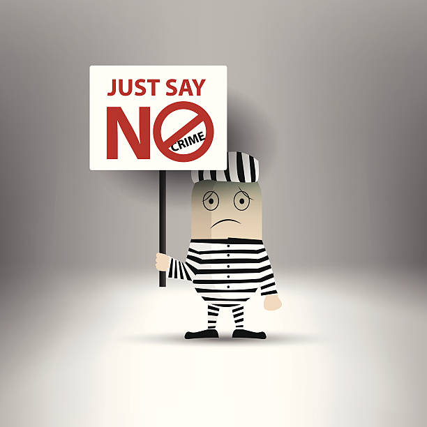 Prisoner holding message: Just say no crime vector art illustration
