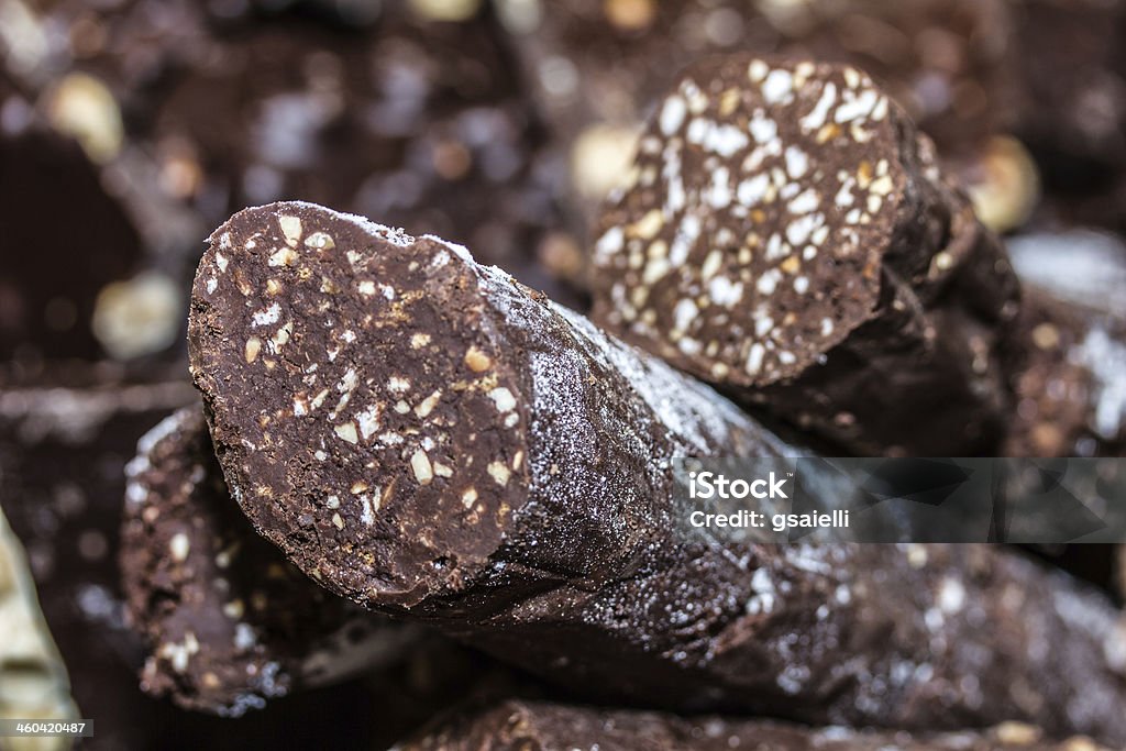 Traditional chocolate cake Chocolate salami, a traditional chocolate cake. Brown Stock Photo