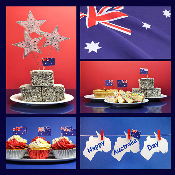 ハッピー 1 月 26 日、オーストラリア、コラージュ - lamingtons australia australia day celebration ストックフォトと画像