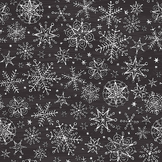 chalkboard bianco e nero seamless pattern di sfondo di fiocchi di neve - illustrazione arte vettoriale