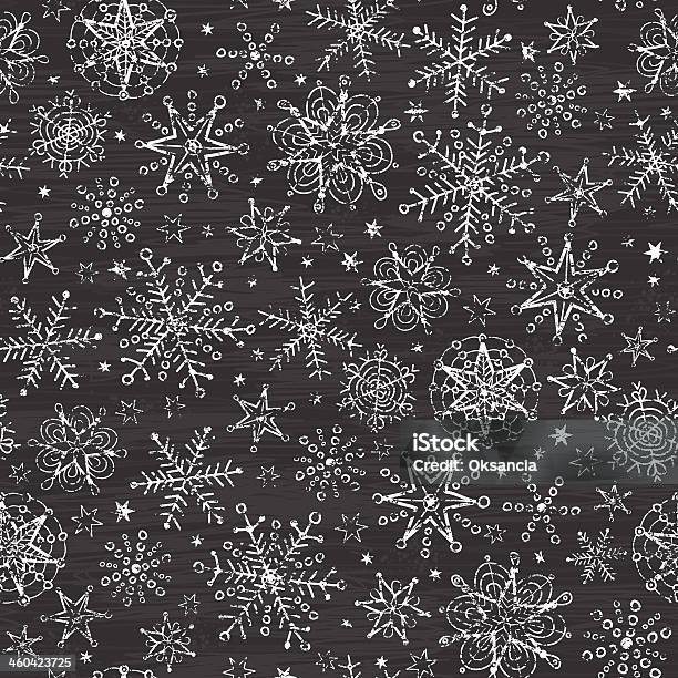 Chalkboard Black And White Snowflakes Seamless Pattern Background Stock Illustration - Download Image Now