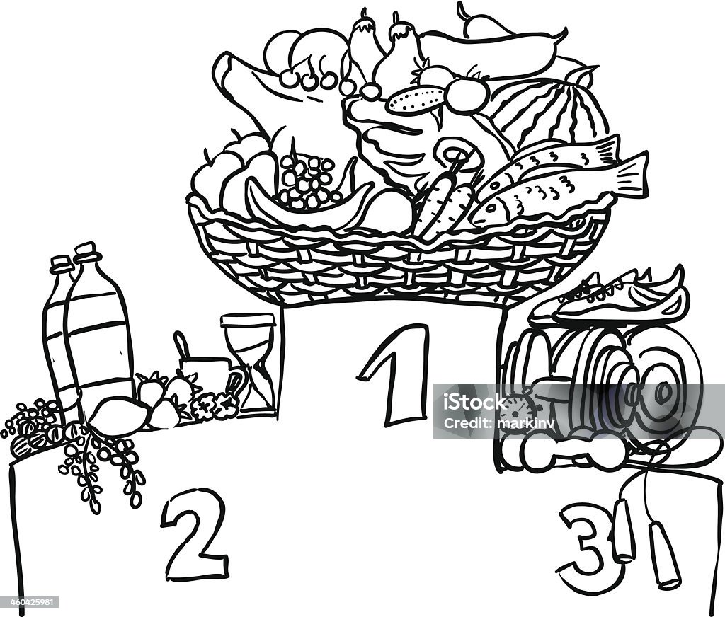 건강한 식품 pedestal. 벡터 도면 - 로열티 프리 개체 그룹 벡터 아트