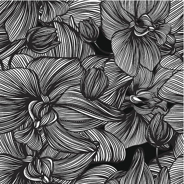 monochrome vector seamless pattern from graphic flowers vector art illustration