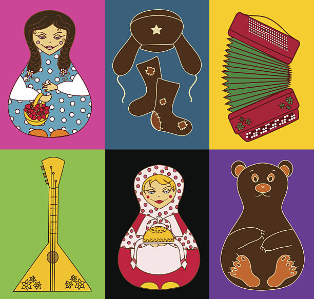 ilustraciones, imágenes clip art, dibujos animados e iconos de stock de conjunto de iconos de árbol aislado - babushka russian nesting doll doll green