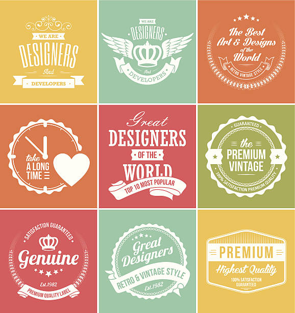 illustrations, cliparts, dessins animés et icônes de claires de badges et étiquettes rétro vintage - laurel wreath shape design element simplicity