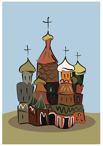 illustrazioni stock, clip art, cartoni animati e icone di tendenza di colorata schizzo della chiesa russa tradizionale - siberia russia russian orthodox orthodox church