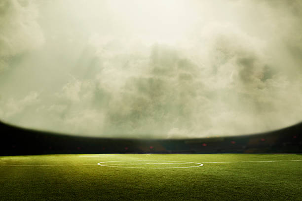 istock Digital composite of soccer field and cloudy sky 460456323