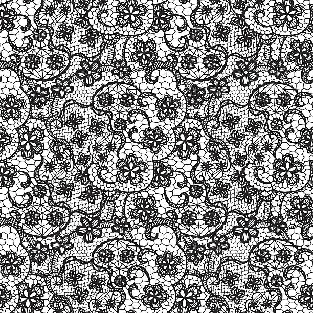 Lace seamless pattern with flowers Lace black seamless pattern with flowers on white background lace black lingerie floral pattern stock illustrations