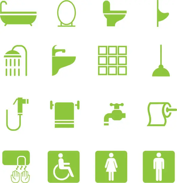 Vector illustration of Bathroom Green Silhouette Icons