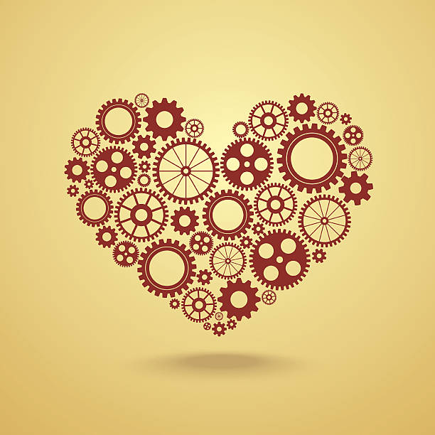 heart with gears heart with gears, vector background electric organ stock illustrations