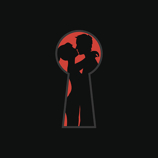 keyhole and lovers vector art illustration