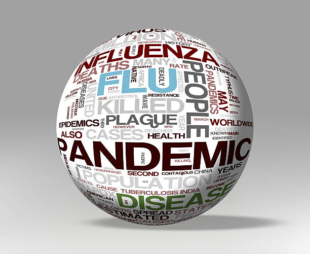 istock A white ball covered with words like influenza and pandemic 460492013