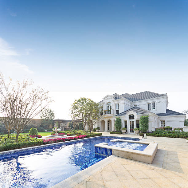 Architecture, modern villa, view from the garden