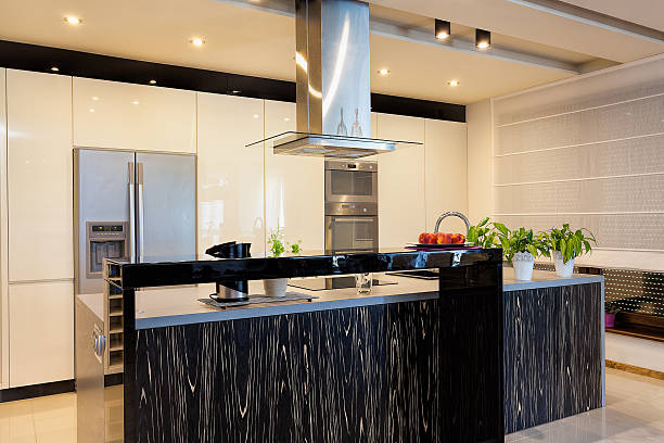 istock Urban apartment - Black counter in kitchen 460495569