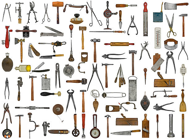 vintage tools and utensils collage background