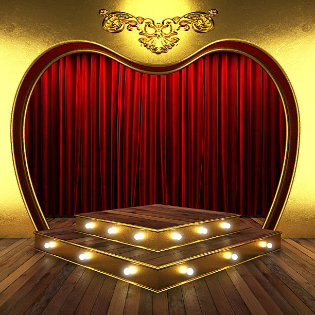 istock red fabric curtain with gold on stage 460559155