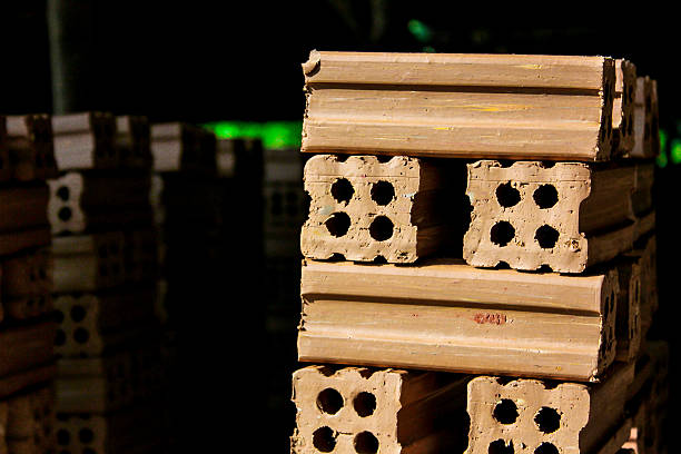 brick kiln. collection set of red bricks stack in oven factory before logistic transportation