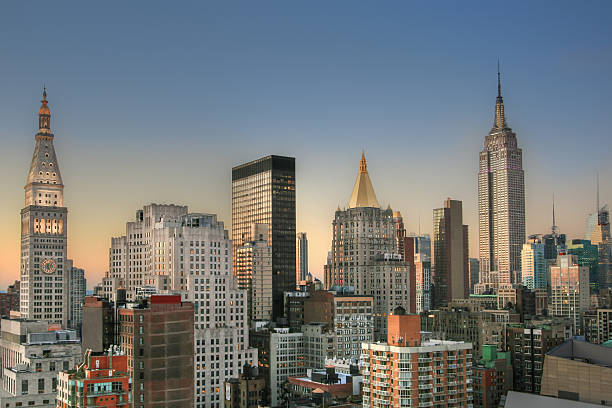 istock Manhattan Skyline with Empire State building at sunset, New York. 460568011