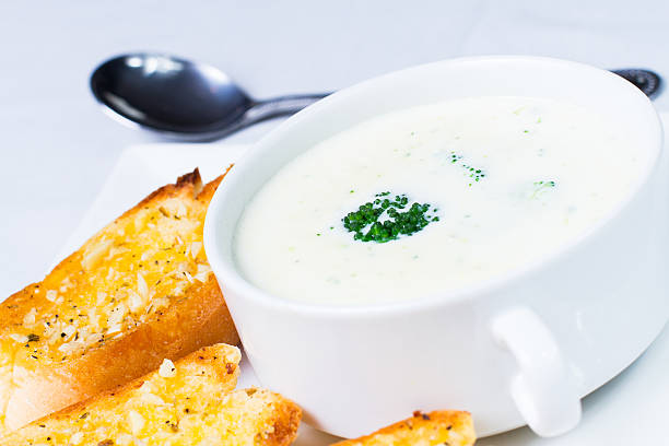 istock broccoli soup and garlic bread 460571873