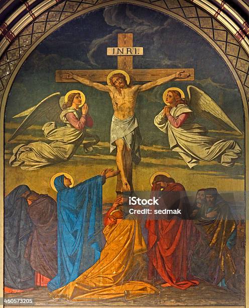 Antwerp Crucifixion Fresco In Joriskerk Stock Photo - Download Image Now - Antwerp City - Belgium, Art, Art And Craft