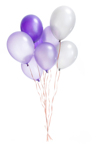 Purple balloons on white background