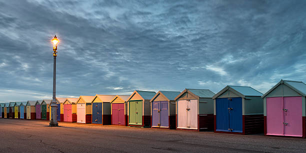 Hove Beach Huts at Night Beach huts at night at Hove, near Brighton, East Sussex, UK. Hove stock pictures, royalty-free photos & images