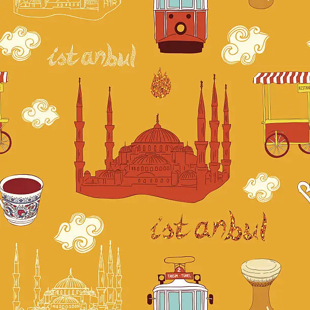 Vector illustration of Istanbul city seamless pattern.