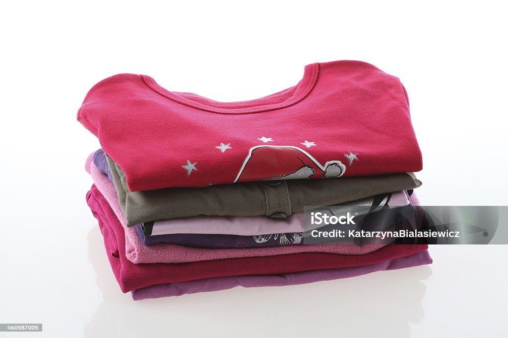 Girl's clothes Girl's colorful t-shirts on isolated white background Printing Out Stock Photo