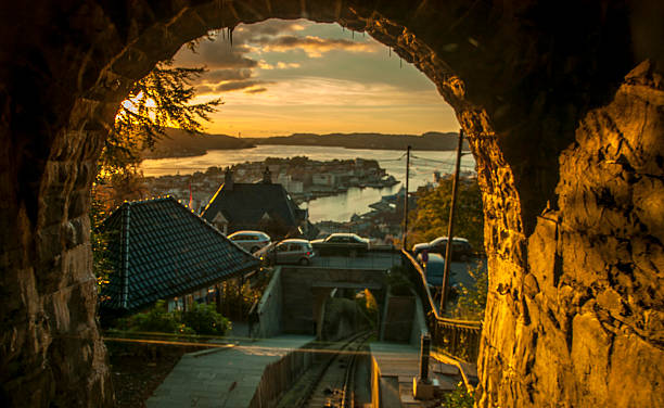 Entry by rail car to the hill Floyen in Bergen. stock photo