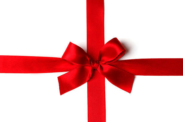 istock Red ribbon with bow on white 460588881