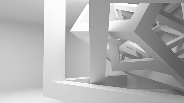 istock White room interior with abstract construction of cubes 460589761