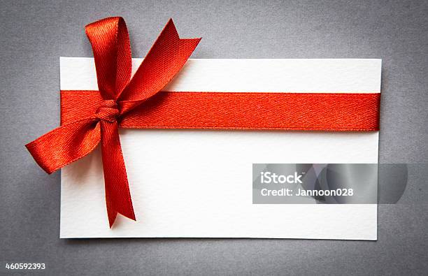 Card With Red Ribbons Bows Stock Photo - Download Image Now - Coupon, Ticket, Gift