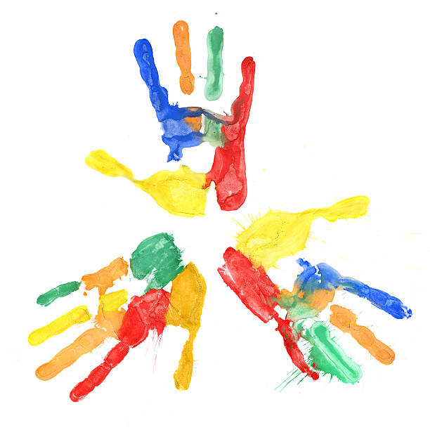 istock Close up of colored hand print on white 460593695