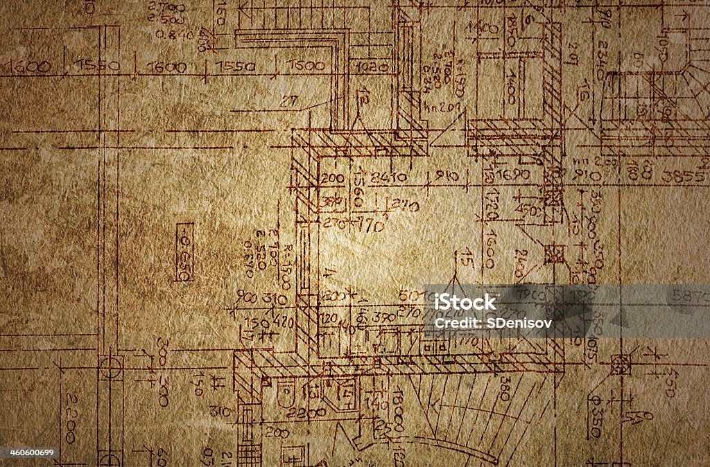 vintage architectural drawing vintage architectural drawing, on grunge paper with some stains Architect stock illustration