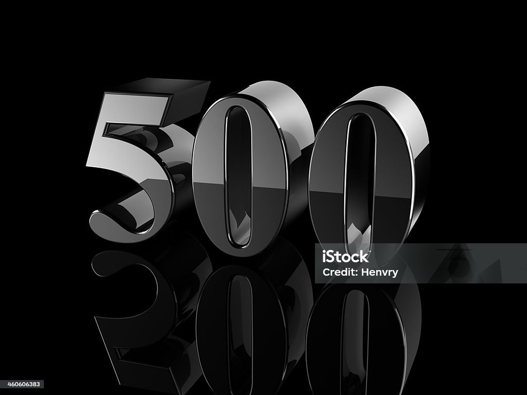 number 500 black metallic number 500 on black background. Black Background Stock Photo